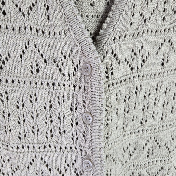 Vintage Y2K The Limited Womens Large Linen Cotton Button Vest Pointelle Crochet - Picture 2 of 7